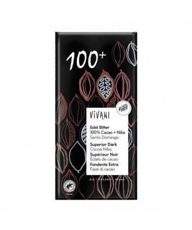 chocolate bio negro superior 100 con nibs de cacao 80gr vivani